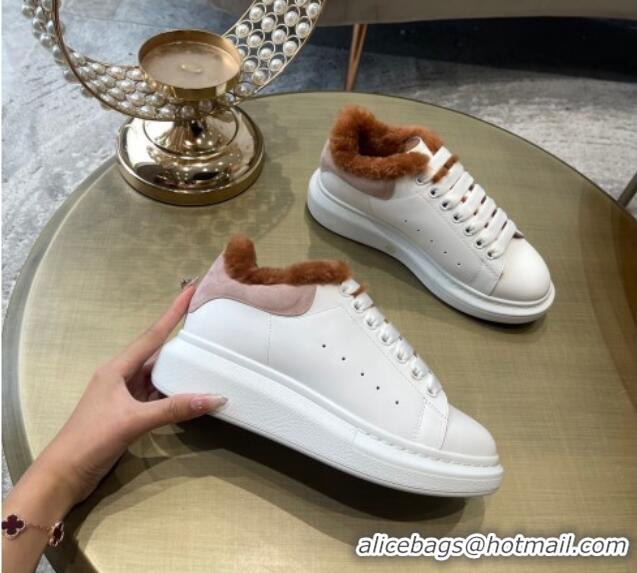 Best Price Alexander Mcqueen Calfskin and Shearling Sneakers White/Brown 111824