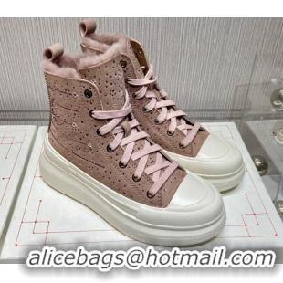 Best Design Alexander Mcqueen Crystal Suede and Wool Sneaker Boots Pink 111826