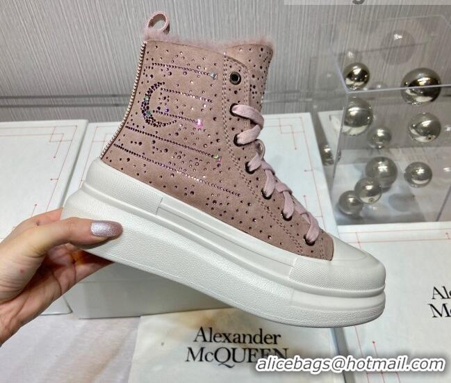 Best Design Alexander Mcqueen Crystal Suede and Wool Sneaker Boots Pink 111826