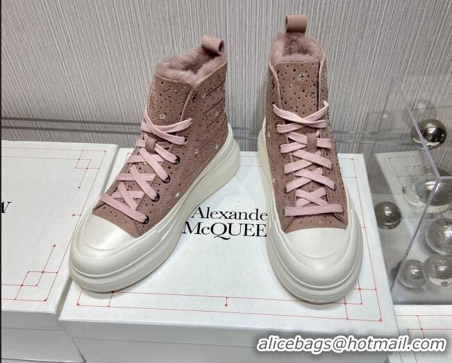 Best Design Alexander Mcqueen Crystal Suede and Wool Sneaker Boots Pink 111826