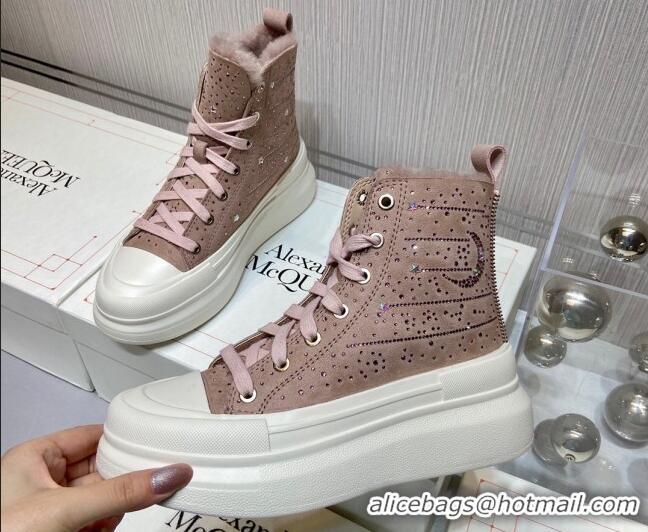 Best Design Alexander Mcqueen Crystal Suede and Wool Sneaker Boots Pink 111826