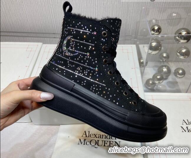 Grade Design Alexander Mcqueen Crystal Suede and Wool Sneaker Boots Black 111827