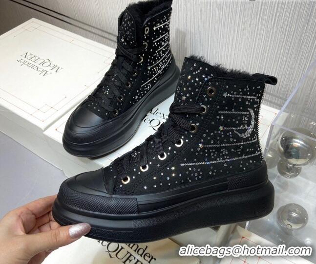 Grade Design Alexander Mcqueen Crystal Suede and Wool Sneaker Boots Black 111827