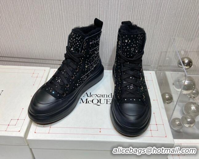 Grade Design Alexander Mcqueen Crystal Suede and Wool Sneaker Boots Black 111827