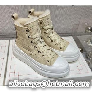 Low Cost Alexander Mcqueen Crystal Suede and Wool Sneaker Boots Yellow 111828