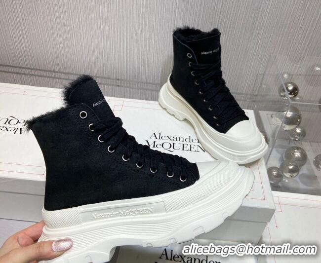 Low Price Alexander Mcqueen Suede and Wool Sneaker Boots Black 111831