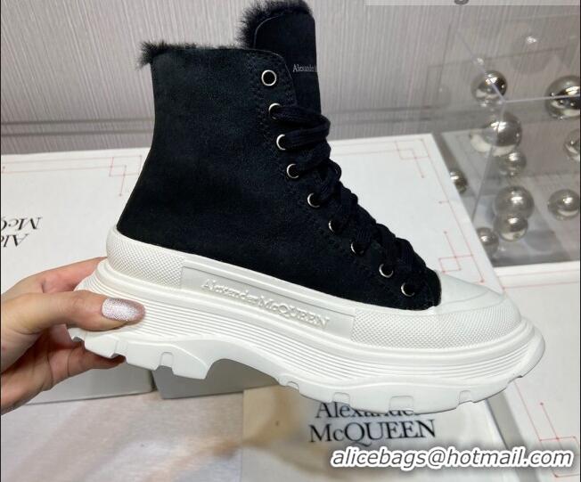 Low Price Alexander Mcqueen Suede and Wool Sneaker Boots Black 111831