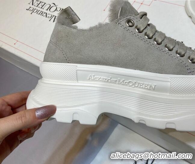 Cheap Design Alexander Mcqueen Suede and Wool Low-Top Sneaker Grey 111832