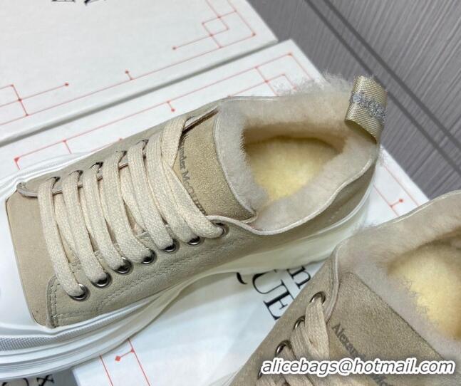 Best Luxury Alexander Mcqueen Suede and Wool Low-Top Sneaker Beige 111833