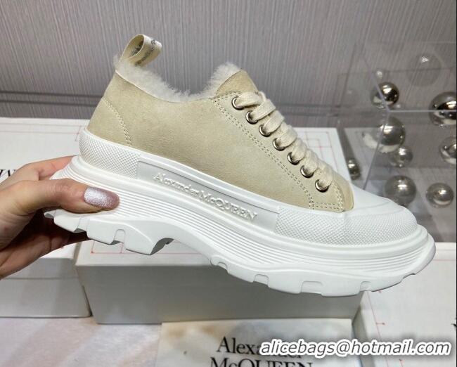 Best Luxury Alexander Mcqueen Suede and Wool Low-Top Sneaker Beige 111833