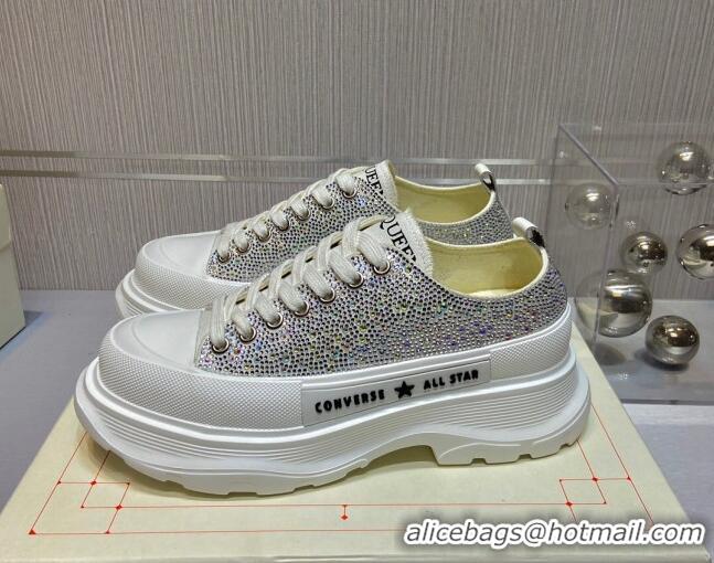 Top Design Alexander Mcqueen x Converse Crystal Canvas Sneakers Silver 111836