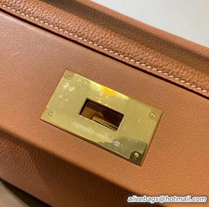 Top Grade Hermes Kelly Original togo Leather Tote Bag H2424 gold brown