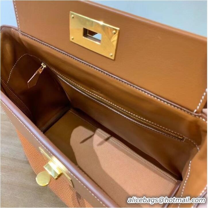 Top Grade Hermes Kelly Original togo Leather Tote Bag H2424 gold brown