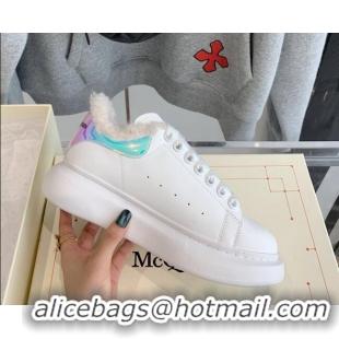 Top Quality Alexander Mcqueen White Calfskin and Shearling Sneakers Multicolor 112355