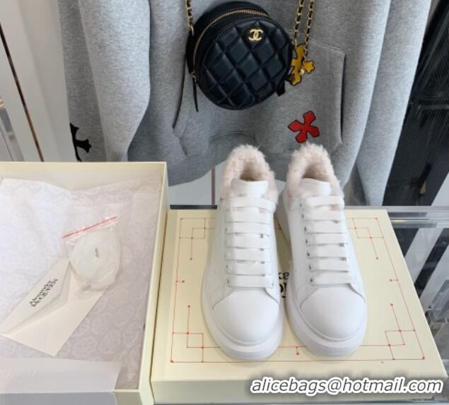 Top Quality Alexander Mcqueen White Calfskin and Shearling Sneakers Multicolor 112355