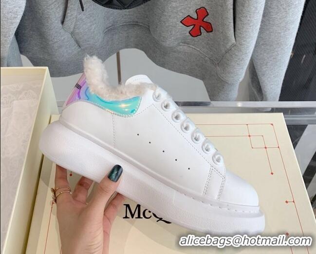 Top Quality Alexander Mcqueen White Calfskin and Shearling Sneakers Multicolor 112355