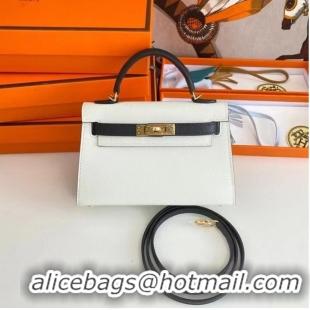 Unique Grade Hermes Kelly 19cm Shoulder Bags Epsom Leather KL19 Gold hardware white&black