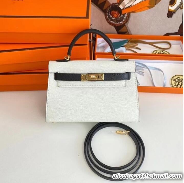 Unique Grade Hermes Kelly 19cm Shoulder Bags Epsom Leather KL19 Gold hardware white&black