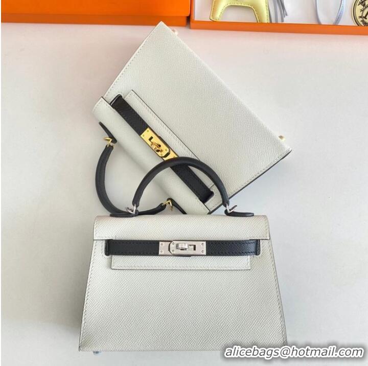 Unique Grade Hermes Kelly 19cm Shoulder Bags Epsom Leather KL19 Gold hardware white&black