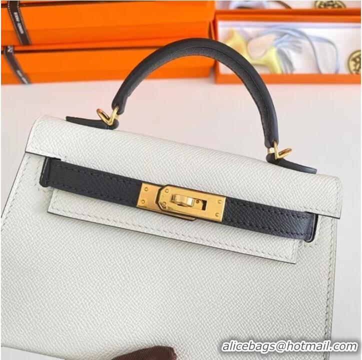 Unique Grade Hermes Kelly 19cm Shoulder Bags Epsom Leather KL19 Gold hardware white&black