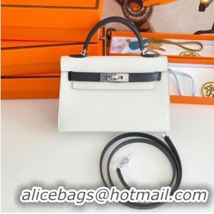 Promotional Hermes Kelly 19cm Shoulder Bags Epsom Leather KL19 Silver hardware white&black