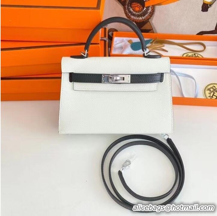 Promotional Hermes Kelly 19cm Shoulder Bags Epsom Leather KL19 Silver hardware white&black