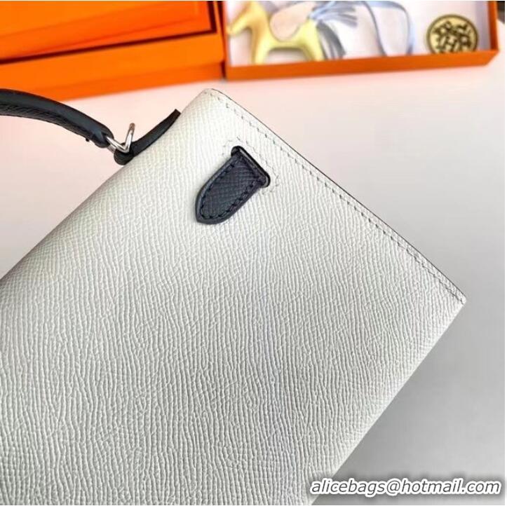 Promotional Hermes Kelly 19cm Shoulder Bags Epsom Leather KL19 Silver hardware white&black