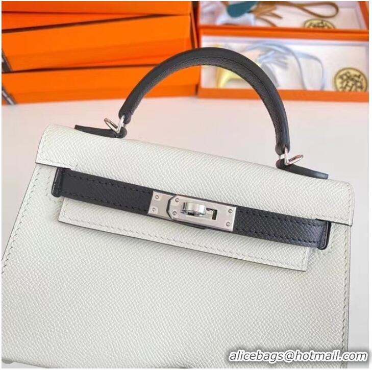 Promotional Hermes Kelly 19cm Shoulder Bags Epsom Leather KL19 Silver hardware white&black