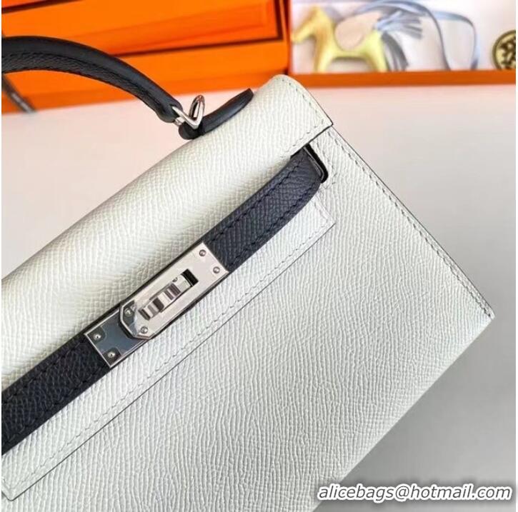 Promotional Hermes Kelly 19cm Shoulder Bags Epsom Leather KL19 Silver hardware white&black