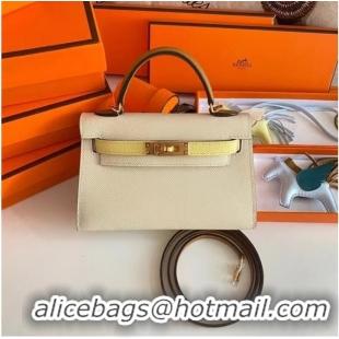 Pretty Style Hermes Kelly 19cm Shoulder Bags Epsom Leather KL19 Gold hardware Cream&yellow