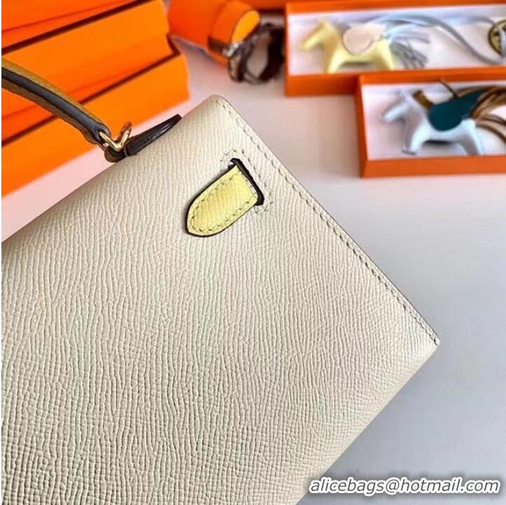 Pretty Style Hermes Kelly 19cm Shoulder Bags Epsom Leather KL19 Gold hardware Cream&yellow