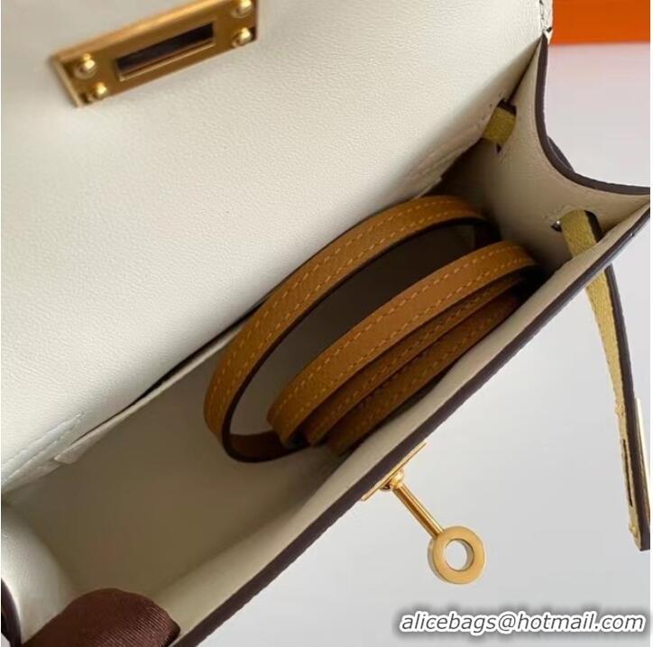 Pretty Style Hermes Kelly 19cm Shoulder Bags Epsom Leather KL19 Gold hardware Cream&yellow