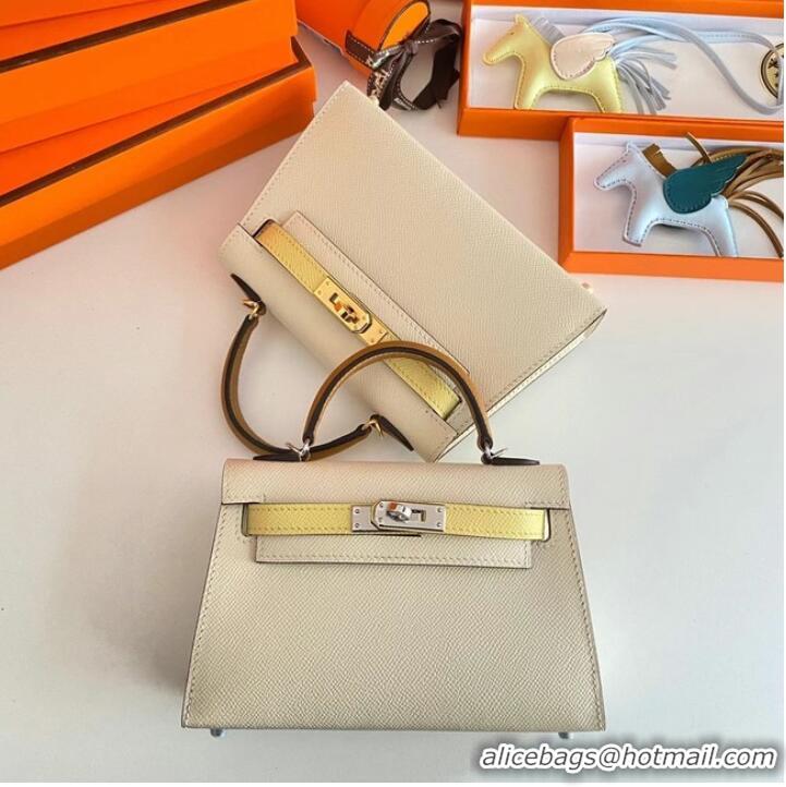 Pretty Style Hermes Kelly 19cm Shoulder Bags Epsom Leather KL19 Gold hardware Cream&yellow