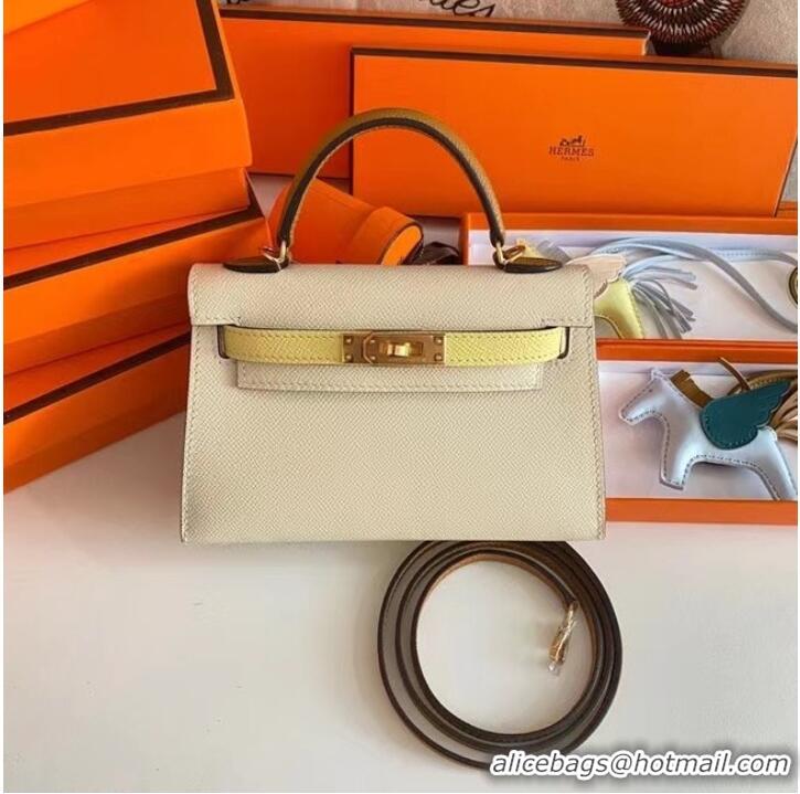 Pretty Style Hermes Kelly 19cm Shoulder Bags Epsom Leather KL19 Gold hardware Cream&yellow