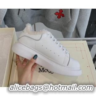 Shop Duplicate Alexander Mcqueen White Calfskin and Shearling Sneakers White 112356