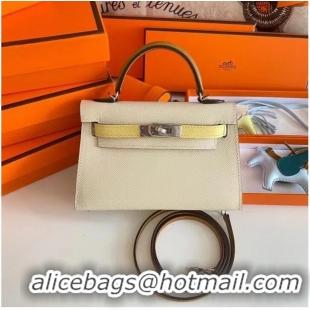 Inexpensive Hermes Kelly 19cm Shoulder Bags Epsom Leather KL19 Silver hardware Cream&yellow