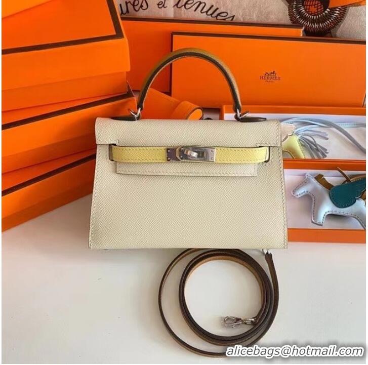 Inexpensive Hermes Kelly 19cm Shoulder Bags Epsom Leather KL19 Silver hardware Cream&yellow