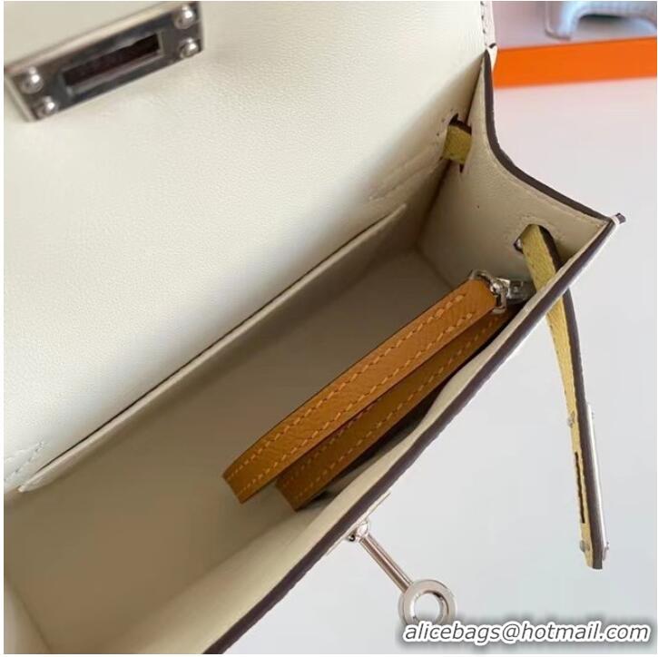 Inexpensive Hermes Kelly 19cm Shoulder Bags Epsom Leather KL19 Silver hardware Cream&yellow