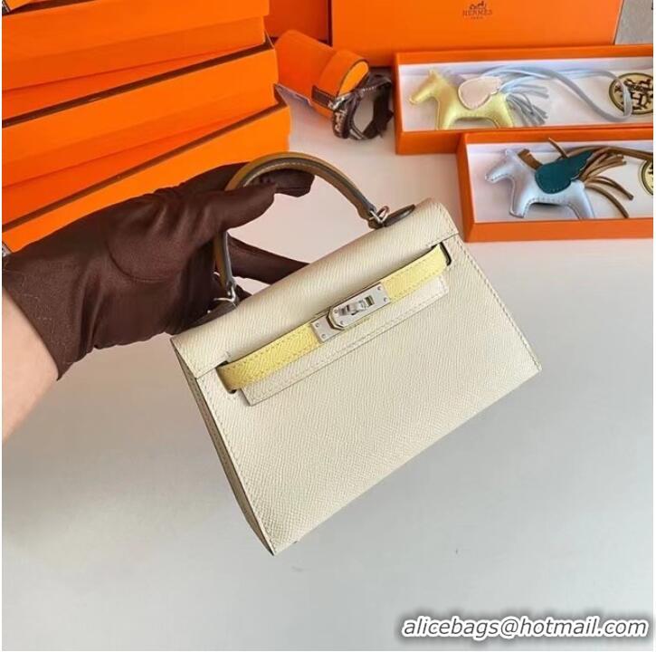 Inexpensive Hermes Kelly 19cm Shoulder Bags Epsom Leather KL19 Silver hardware Cream&yellow