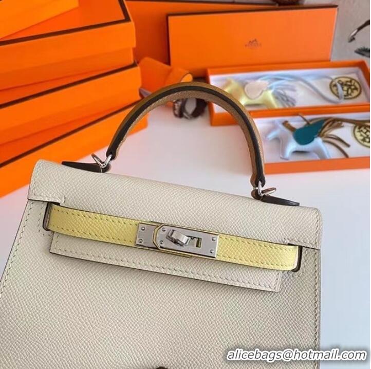 Inexpensive Hermes Kelly 19cm Shoulder Bags Epsom Leather KL19 Silver hardware Cream&yellow