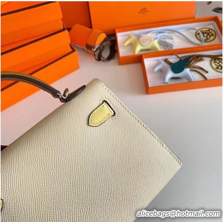 Inexpensive Hermes Kelly 19cm Shoulder Bags Epsom Leather KL19 Silver hardware Cream&yellow