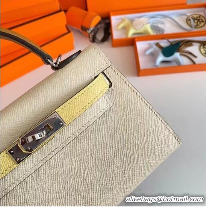 Inexpensive Hermes Kelly 19cm Shoulder Bags Epsom Leather KL19 Silver hardware Cream&yellow