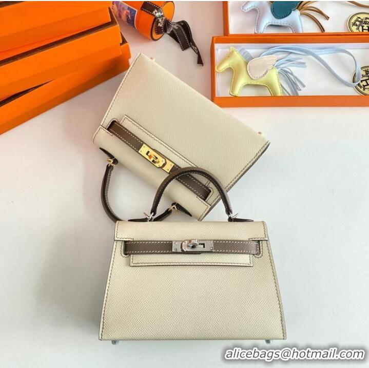 Buy Discount Hermes Kelly 19cm Shoulder Bags Epsom Leather KL19 Gold hardware Cream&gray