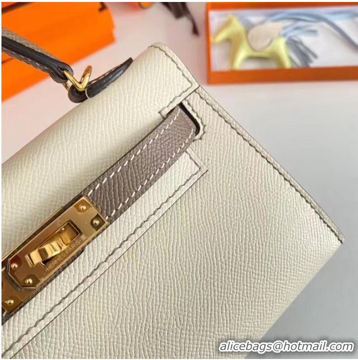 Buy Discount Hermes Kelly 19cm Shoulder Bags Epsom Leather KL19 Gold hardware Cream&gray