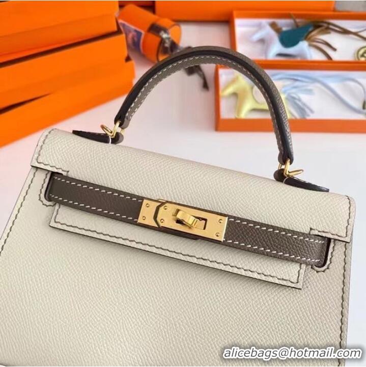 Buy Discount Hermes Kelly 19cm Shoulder Bags Epsom Leather KL19 Gold hardware Cream&gray