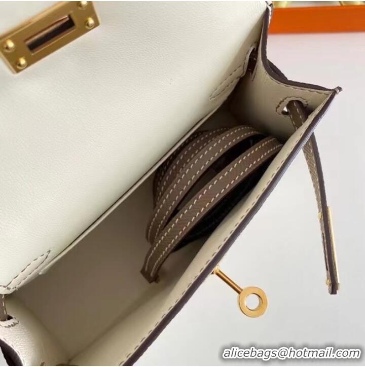 Buy Discount Hermes Kelly 19cm Shoulder Bags Epsom Leather KL19 Gold hardware Cream&gray