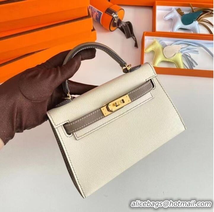 Buy Discount Hermes Kelly 19cm Shoulder Bags Epsom Leather KL19 Gold hardware Cream&gray