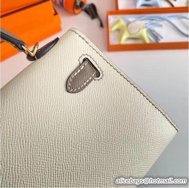 Buy Discount Hermes Kelly 19cm Shoulder Bags Epsom Leather KL19 Gold hardware Cream&gray