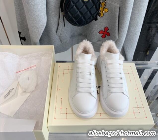 Popular Style Alexander Mcqueen White Calfskin and Shearling Sneakers White 112357