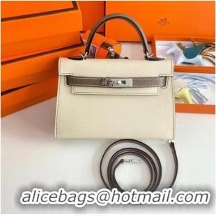 Buy Fashionable Hermes Kelly 19cm Shoulder Bags Epsom Leather KL19 Silver hardware Cream&gray